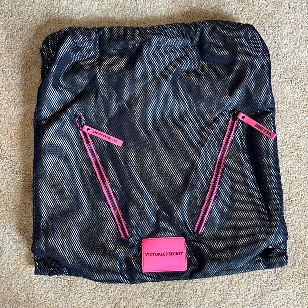 Victoria’s Secret Black and Pink Drawstring Bag